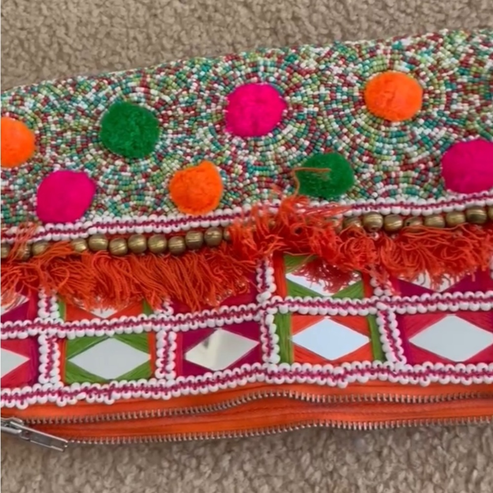 Colorful Beaded Clutch/Crossbody/Shoulder bag. Boho style, handmade in Bali